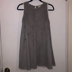 Grey Suede Sleeveless Dress w/Lace
